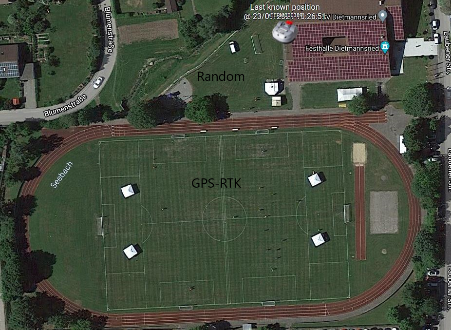 a zone with GPS and conventional mowing run 