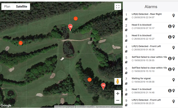 rap aleUne carte d’un terrain et des différentes alertes de votre tondeuse gpsrt